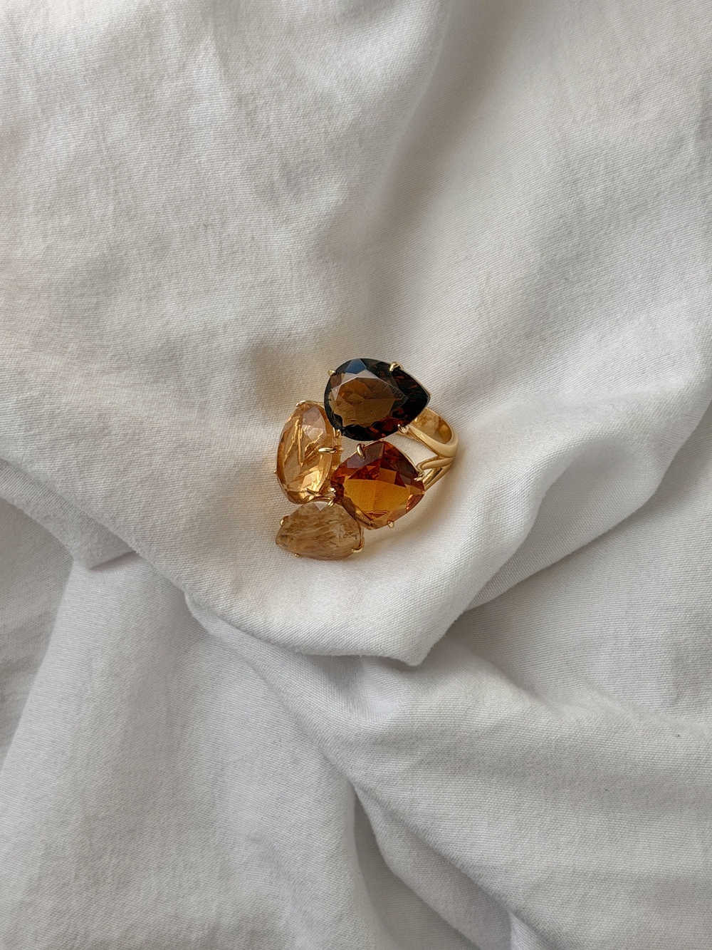 Eve 4 Stones Reconstituted Stones 18k Gold Plated Ring Size 6.5